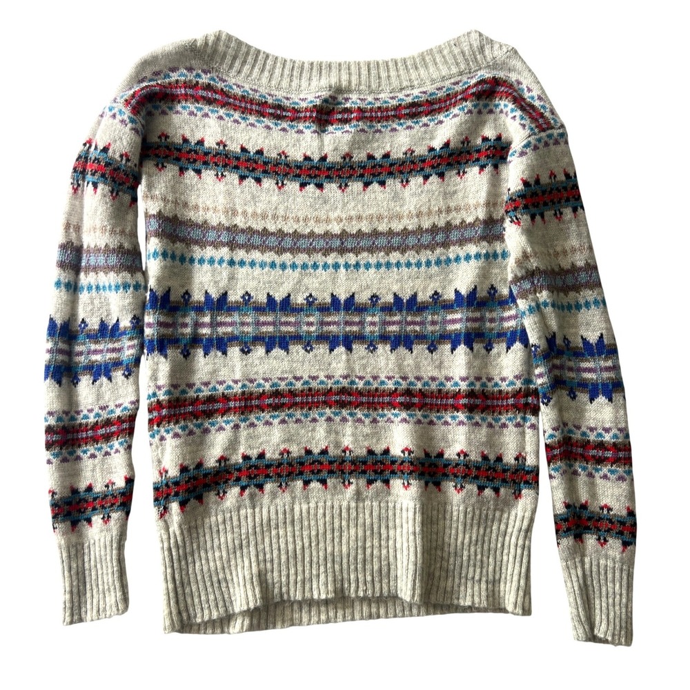 American Eagle Womens Fair Isle Wool Blend Off Shoulder Sweater Gray Blue Medium - Picture 4 of 4